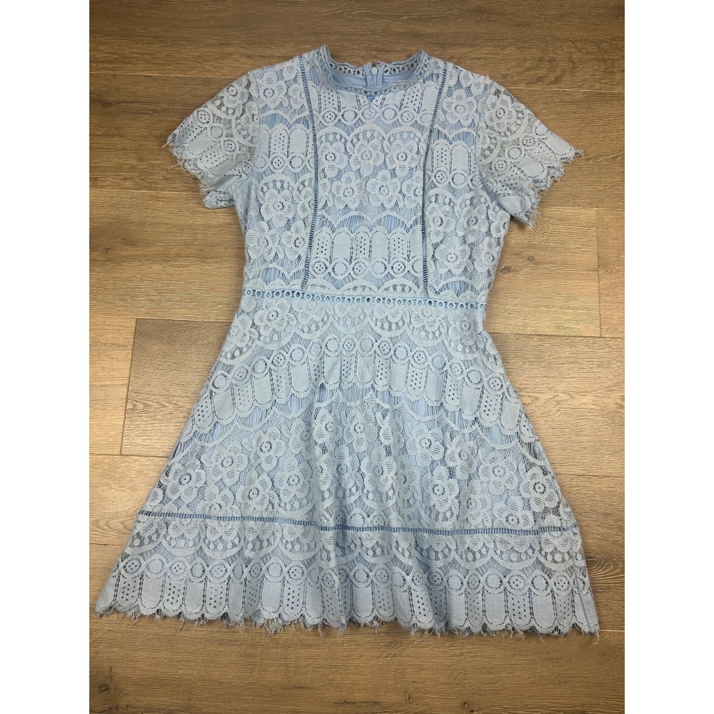 Altar'd State Light Blue Floral Lace Mini Dress Short Sleeve S